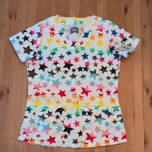Uniform Advantage Star Print Women's Scrub Top Nurse LPN